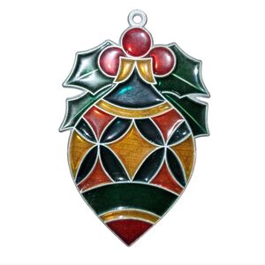 Vtg 80s Handmade Stained Glass Christmas Ornament & Holly Suncatcher Grandmacore